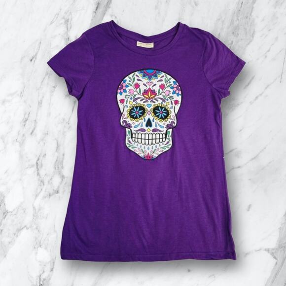 Purple Sugar Skull T-Shirt Colorful Bobbie Brooks Day Of The Dead Graphic Tee S - Picture 10 of 10
